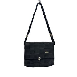 Gabriella Italy Black Woven Shoulder Bag Purse With Twist Lock Closure